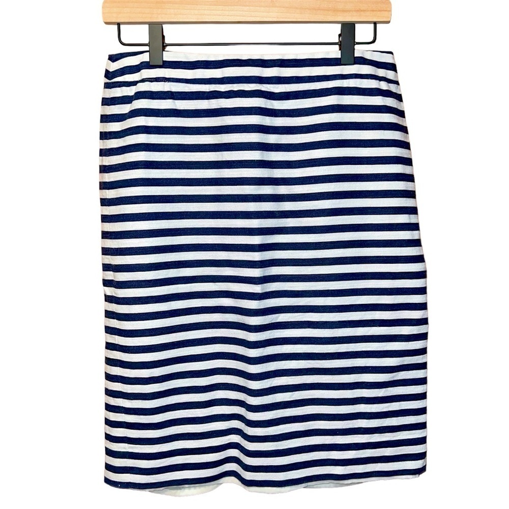 J. Crew Navy and White Striped Pencil Skirt